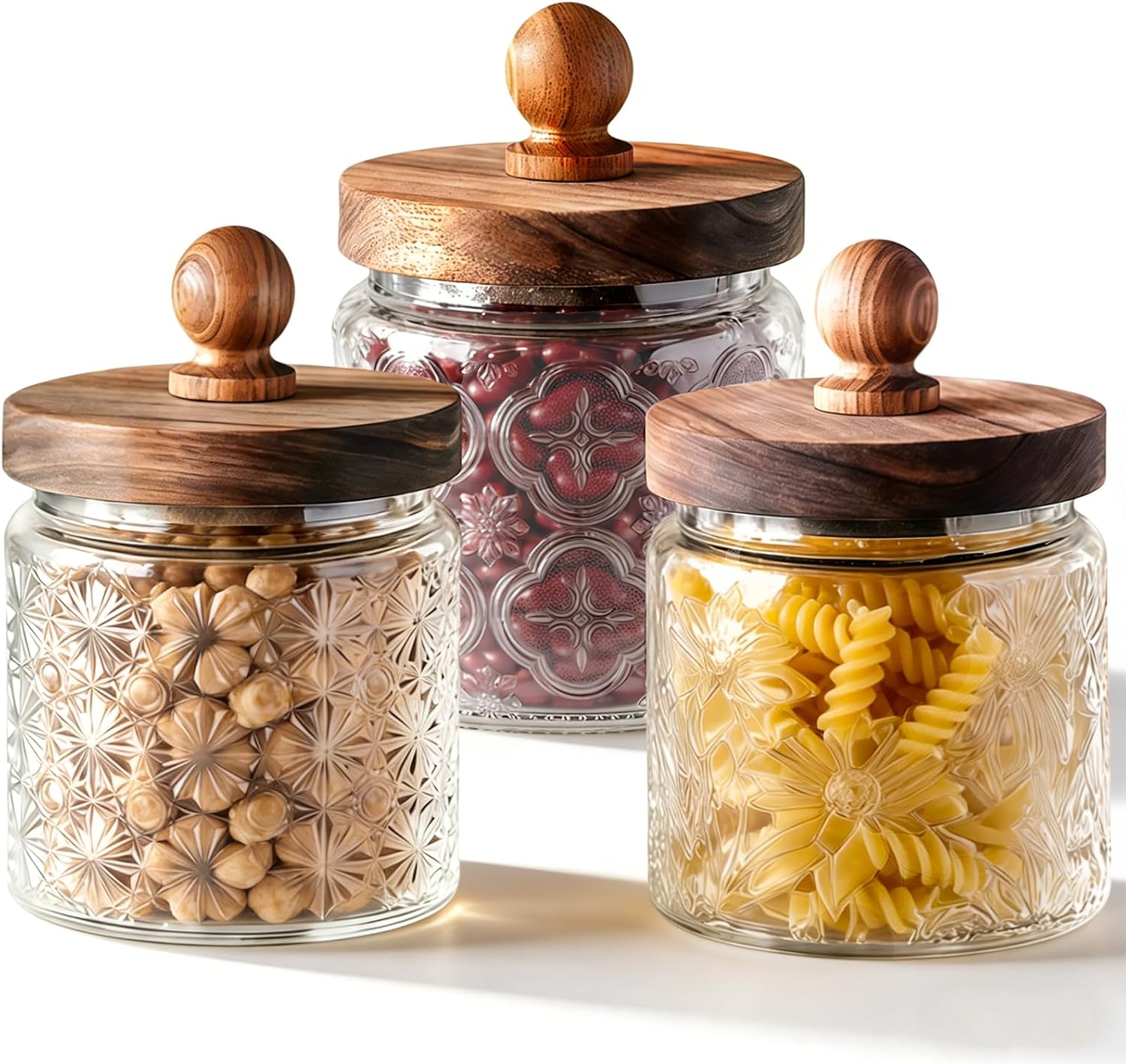 3-Pack 500ml Glass Jars with Bamboo Lids, Airtight Vintage Glass Storage Canisters for Kitchen Pantry Coffee Sugar Tea Flour SnacksTransparent-2
