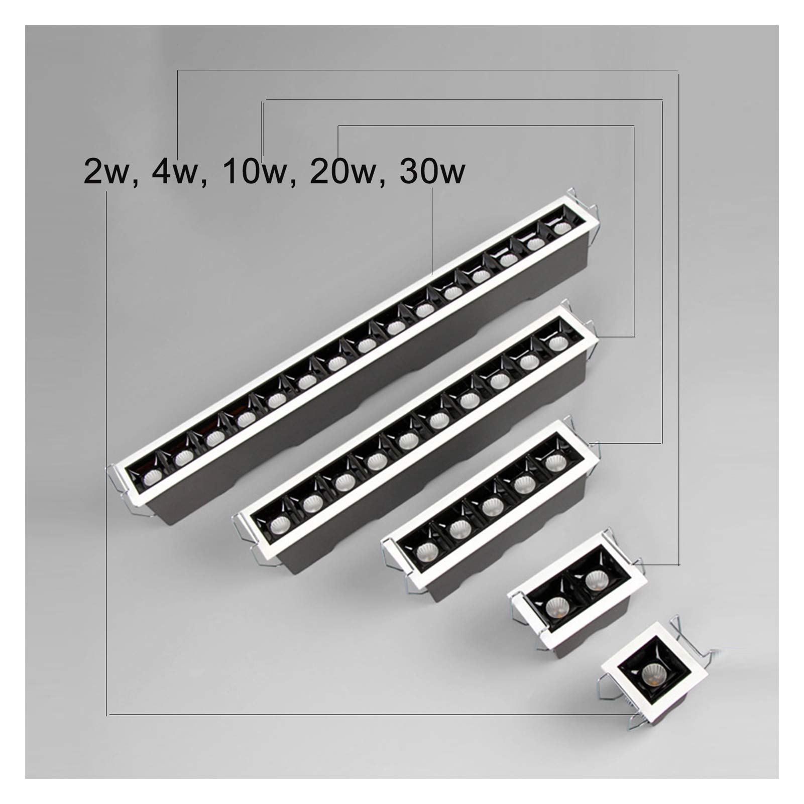 Focos LED Empotrados Lineales 110v-220v Tira Larga Iluminación Empotrada Sala de Estar Diseño de Techo Pasillo Lineal Hogar Sin Luces Principales, 3 Colores de Iluminación 5 Potencia