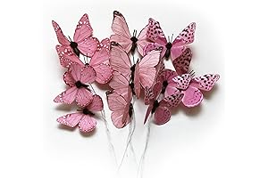 12 Pack Butterfly Decorations: DIY 3D Butterfly Stakes Decor Light rose red for Flower Arrangements