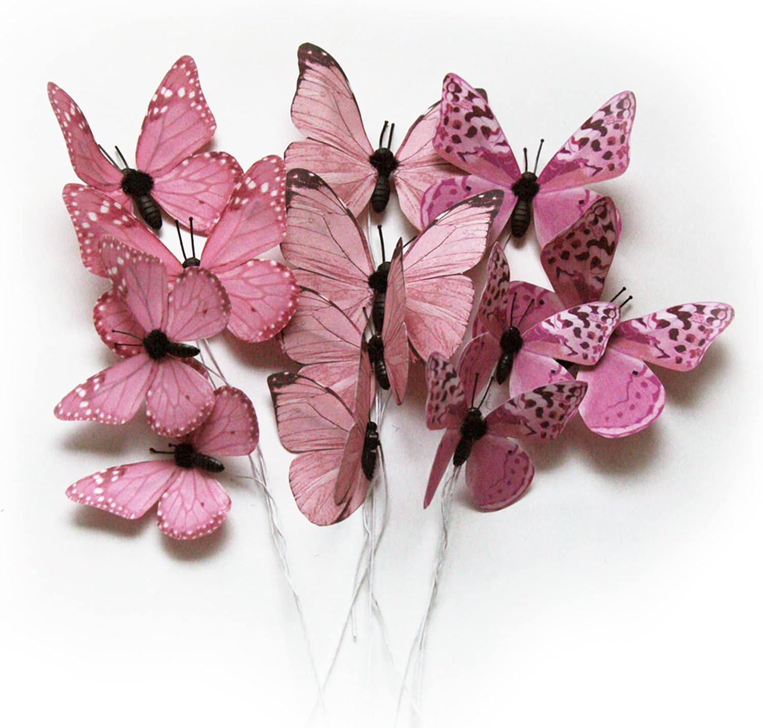 12 Pack Butterfly Decorations, DIY 3D Butterfly Stakes Decor, 2 Sizes of Butterfly Ornament for Home Fake Flower Floral Supplies Tea Party Wedding Easter Christmas Spring Fall. (Light rose red 1)