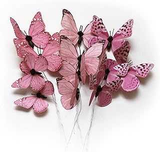 12 Pack Butterfly Decorations, DIY 3D Butterfly Stakes Decor, 2 Sizes of Butterfly Ornament for Home Fake Flower Floral Supplies Tea Party Wedding Easter Christmas Spring Fall. (Light rose red 1)
