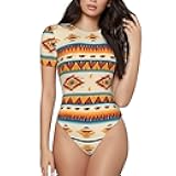 DRTGEDS Native American Print Neck Bodysuits For Women Short Sleeve Body Suits Basic Top Casual
