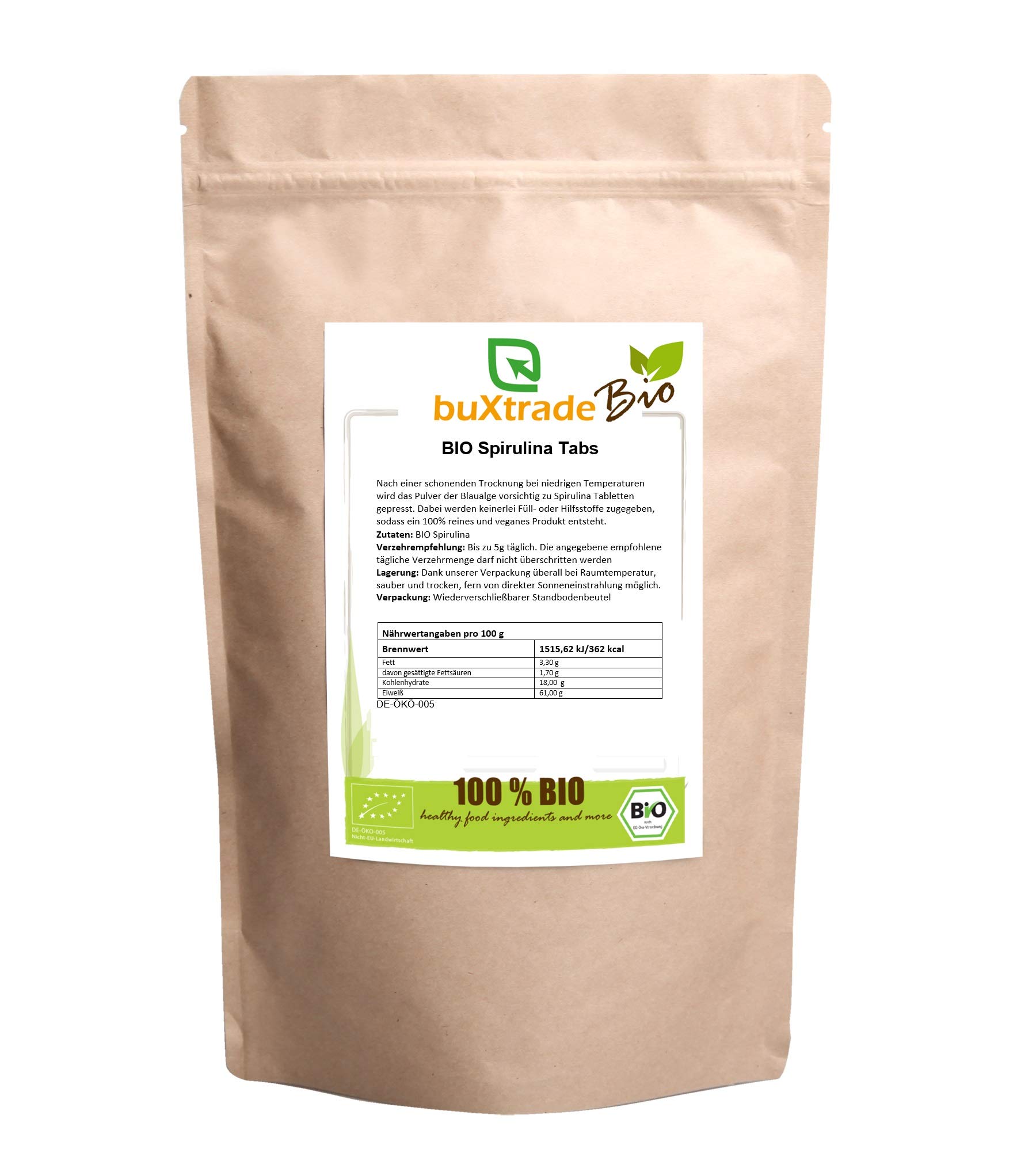 BIO Spirulina Tabs | Blaualge | Buxtrade | 100% Rein | Algen | Superfoods | Nahrungsergänzung | Vegan | 5x 1kg