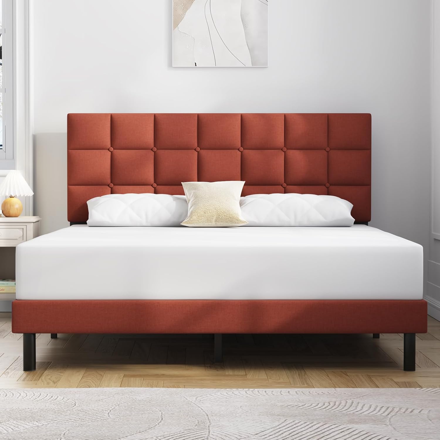 Molblly Queen Bed Frame Upholstered Platform with Headboard