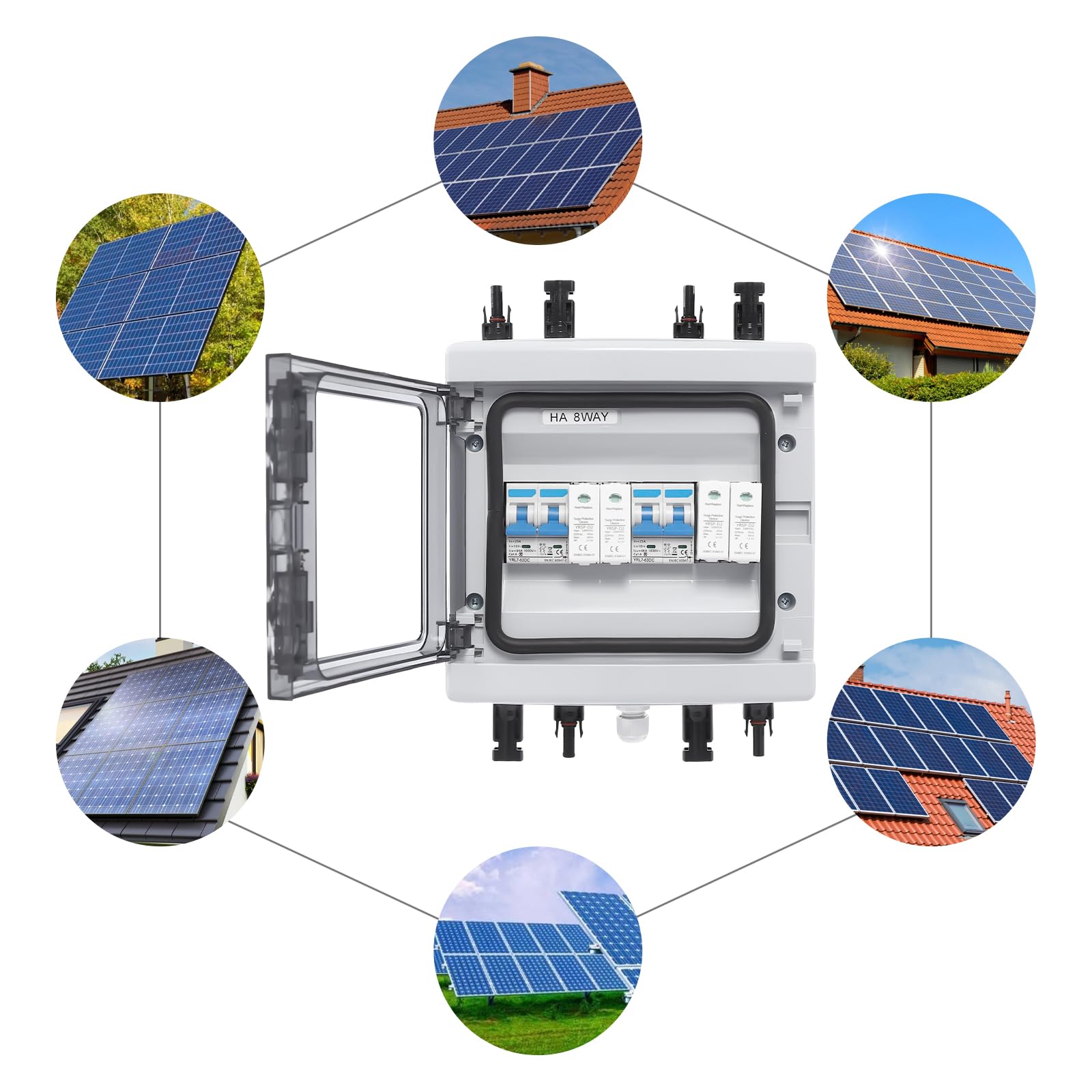 Solar Verteilerkasten 2-in-1 Ein- und Ausgang 25A 1000V DC IP65 IK10 Überspannung Blitzschutz Überlastschalter Solartrenschalter für Solaranlage Wohnmobil Wechselrichter