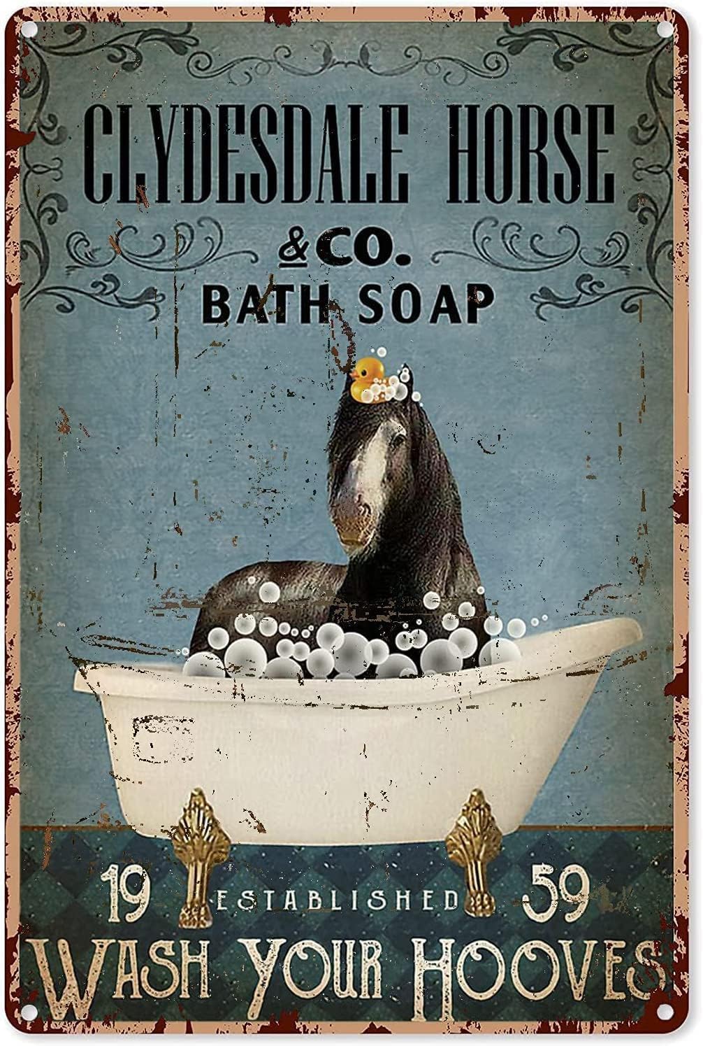 Funny Metal Aluminum Sign Vintage Bath Soap Clydesdale Horse Wash Your Hooves Signs Retro Wall Art Decor For Home Garden Lover Bars Restaurants Cafes Office Pubs Bathroom Gifts 8x12 Inch