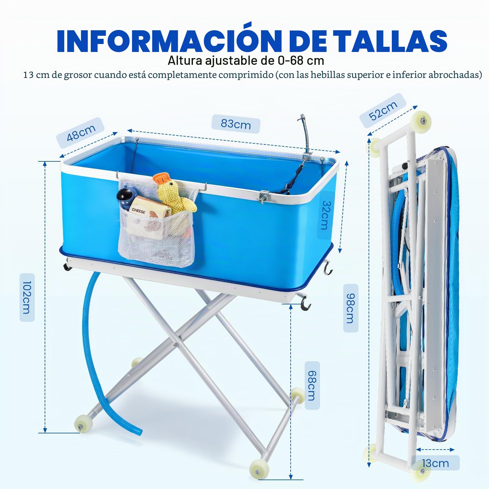 NEWTRY Bañera elevada para perros con desagüe, gran capacidad, plegable, altura ajustable, para perros y gatos pequeños y medianos (azul)