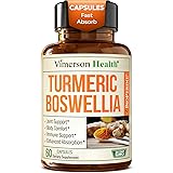 Turmeric Curcumin Supplement with Boswellia Serrata, Ginger Root, Organic Turmeric Powder & Bioperine for Max Absorption - 95% Curcuminoids Turmeric Supplement - 60 Tumeric Boswellia Extract Capsules 60 Capsules (1 Pack)