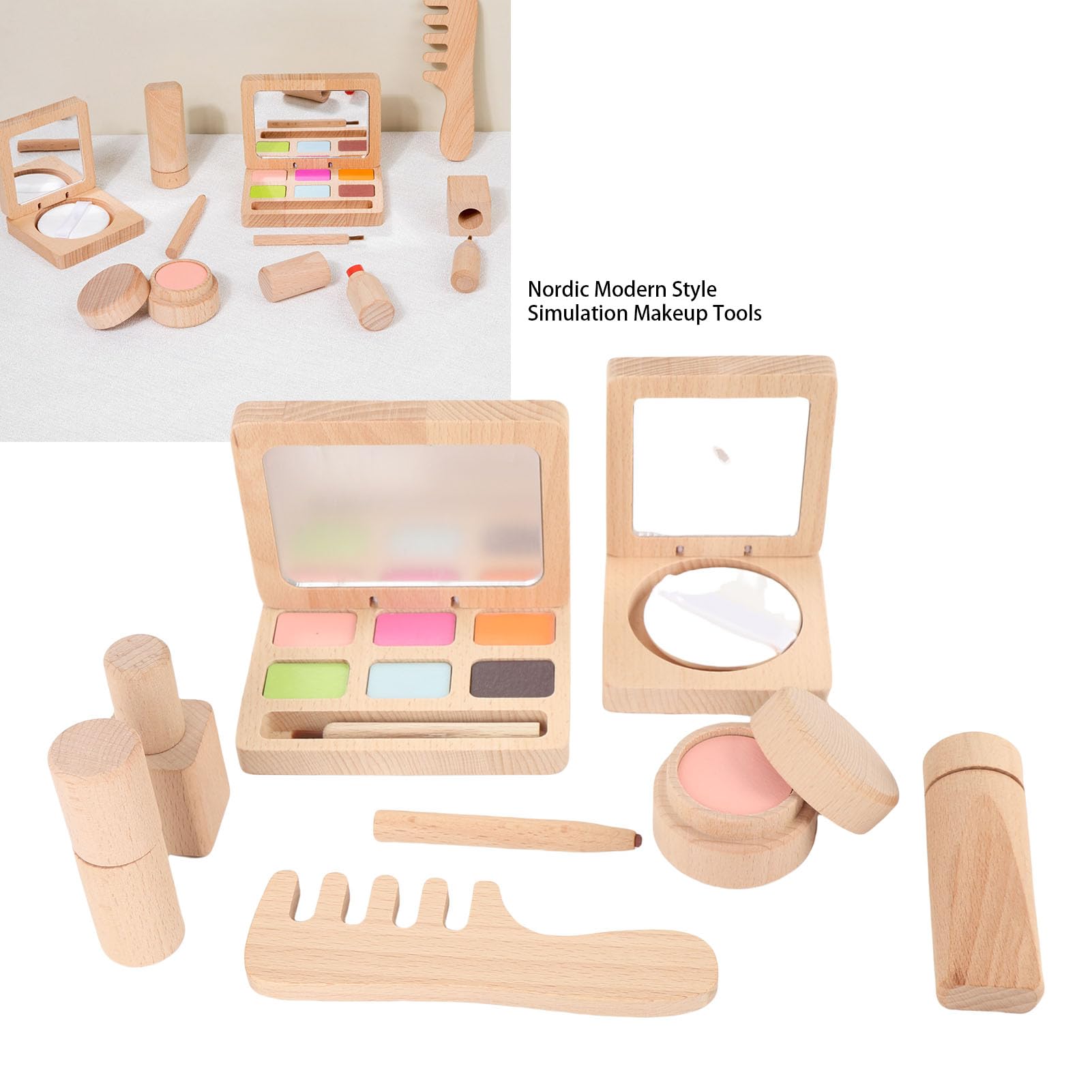 Topiky Set di Giocattoli per il Trucco in Legno per Ragazze - Kit di Cosmetici per Giochi di Finzione in Legno Premium con Rossetto, Smalto per Unghie, Fard, Tavolozza di Ombretti, Giocattoli per