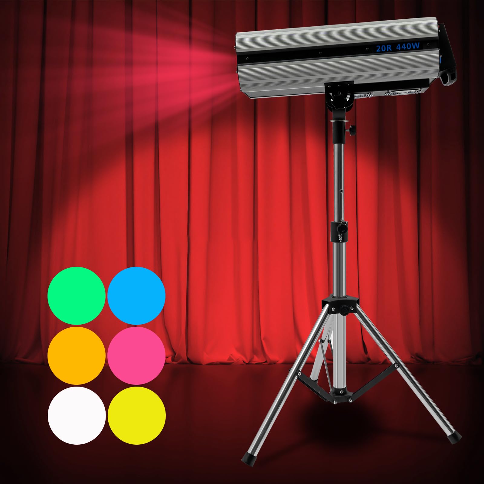 HY-H09 440W Stage Spotlight, Dual Control LED Follow Spot with Adjustable Aperture, DJ Wash Light for Theatres & Concerts