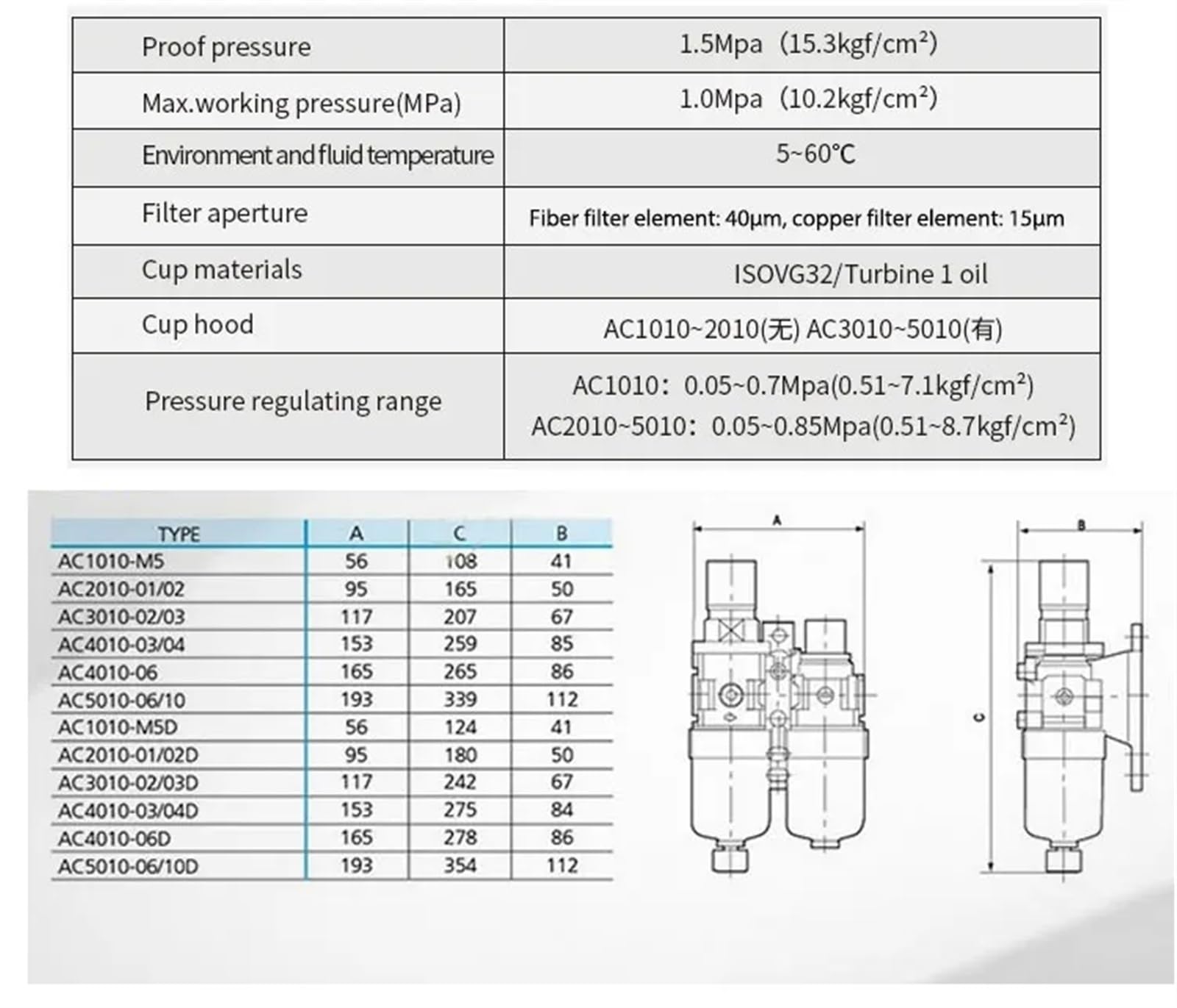 AC5010-10 G1 Filtri separatori di olio e acqua for filtro pneumatico regolatore di pressione di regolazione del compressore d'aria