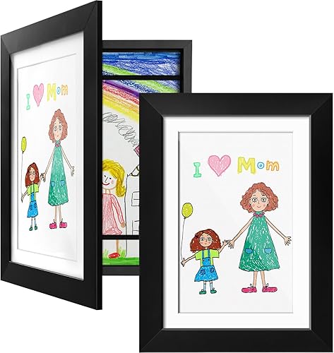 2 marcos de arte para niños, marcos de arte para niños de apertura frontal, marcos de ilustraciones para niños, exhibición intercambiable, marcos de