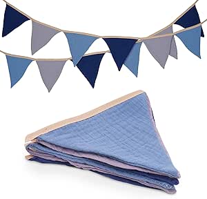 Guirlande Fanions 2,6m Tissu Double Face - Décoration Chambre Enfant, Anniversaire, Jardin - Résistante Intempéries