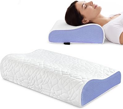PKBD Memory Foam Pillow, Dual Height Ergonomic Pillow, White-Purple | Comfortable Cervical Orthopedic Pillow Relieves Neck& Shoulder Pain, Deep Sleep Neck Support for Back, Stomac& Side Sleeper