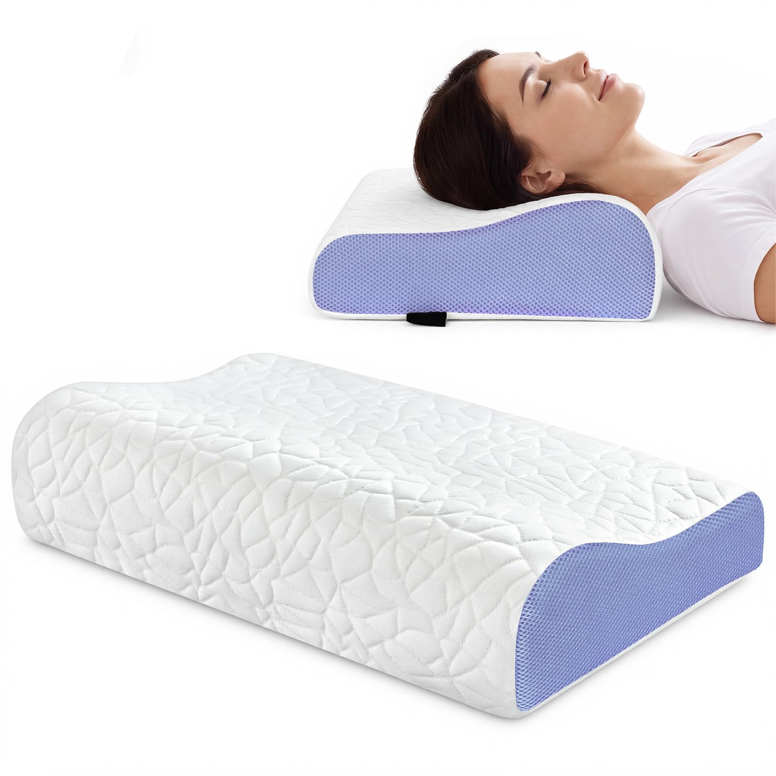 PKBD Oreiller Mousse Mémoire, 2 Hauteurs Ergonomique, Blanc-Violet