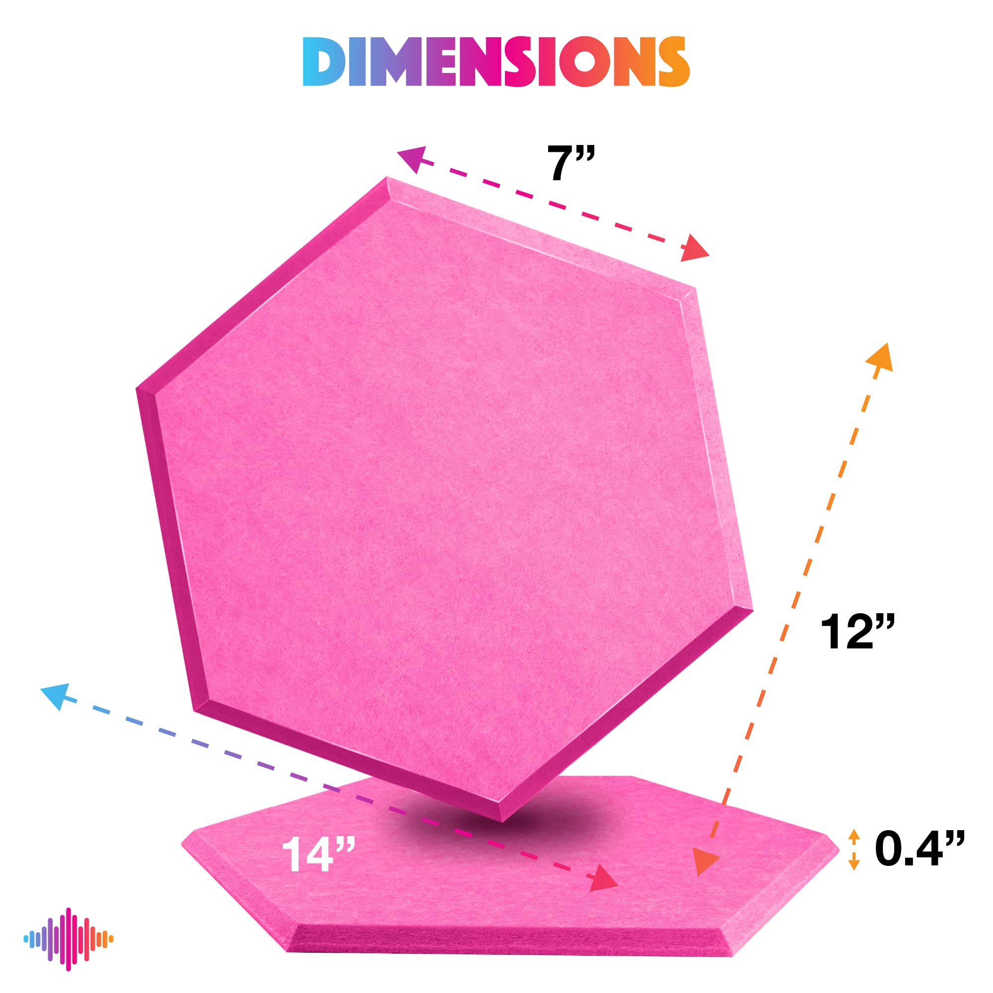 Sonic Acoustics 12 Pack Hexagon Acoustic Panels, 14" X 12" X 0.4" High Density Sound Absorbing Panels Sound Proof Insulation Beveled Edge Studio Treatment Tiles-Pink