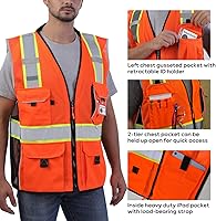 Vista 2 de Neopelta Chaleco de seguridad reflectante de malla naranja, fabricado con cinta reflectante 3M, chaleco resistente con bolsillo para identificación