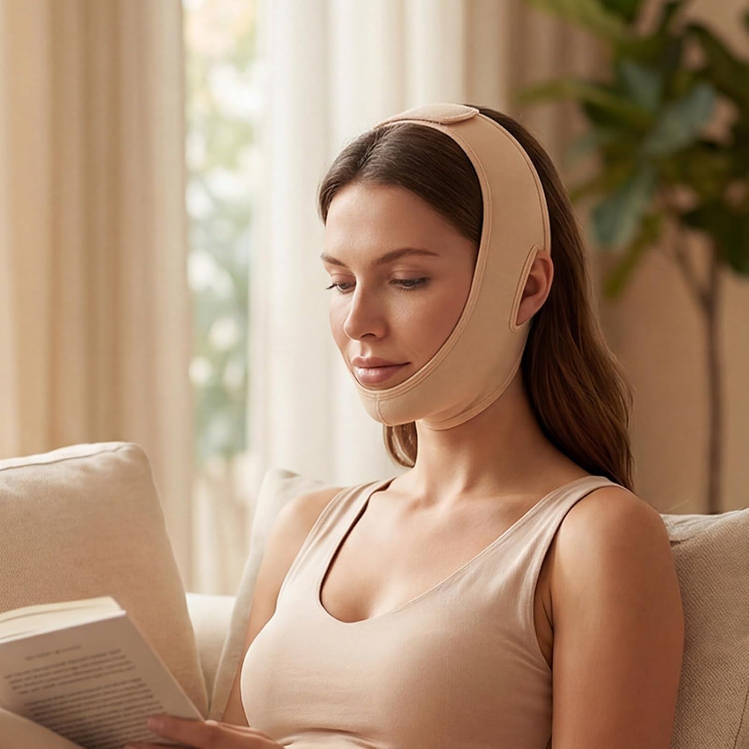 Reusable Face Wrap, Breathable Shaper for Slimming, Jaw Lifting Wrap with Compression-Tension, Dermal Sculpting Band for Facial-Contouring, Skin-Firming, and Tissue-Support