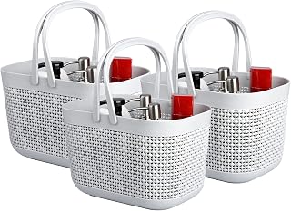 UUJOLY Plastic Organizer Storage Baskets with Handles, Shower Caddy Bins Organizer for Bathroom and kitchen (3 Pack, Grey)