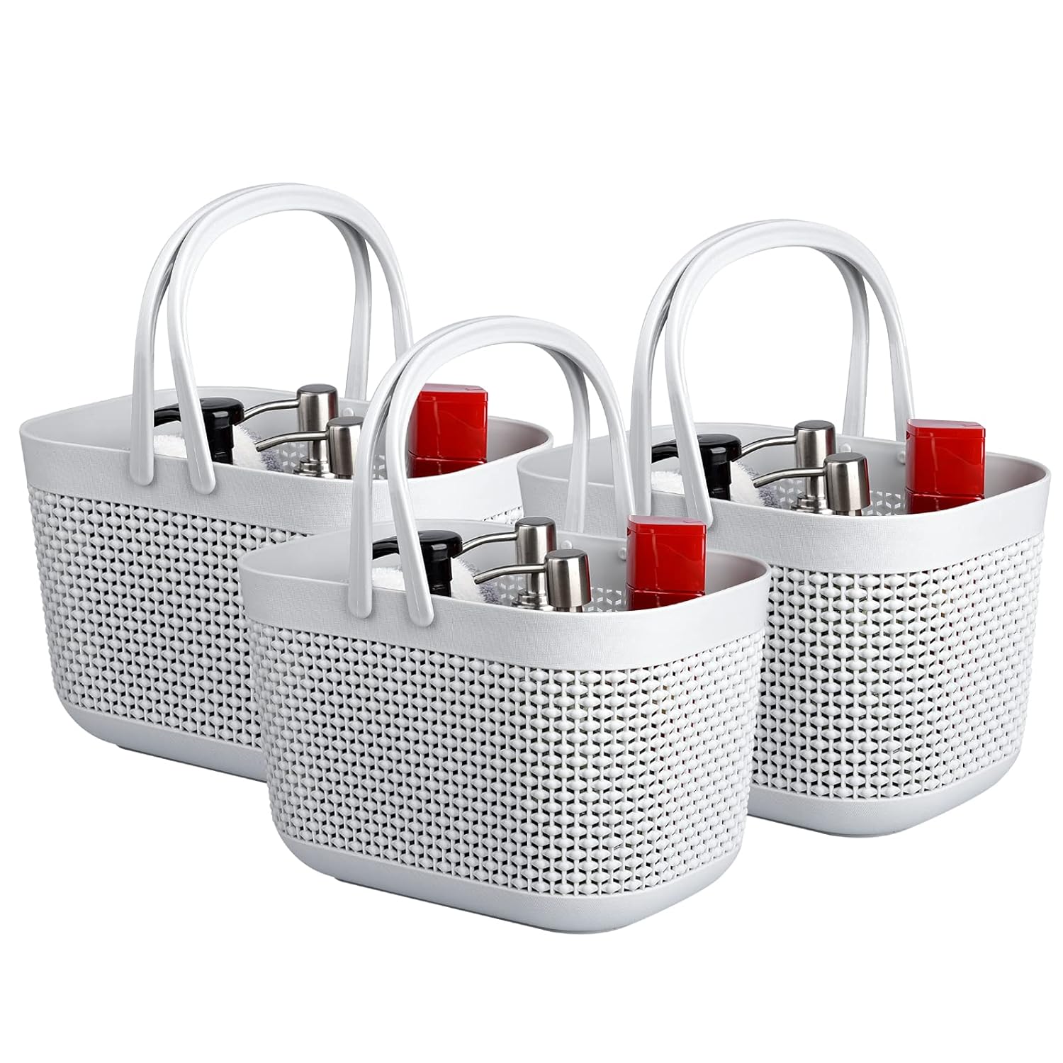 UUJOLY Plastic Organizer Storage Baskets with Handles Shower Caddy Bins Organizer for Bathroom and kitchen 3 Pack Grey