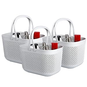 UUJOLY Plastic Organizer Storage Baskets with Handles Shower Caddy Bins Organizer for Bathroom and kitchen 3 Pack Grey