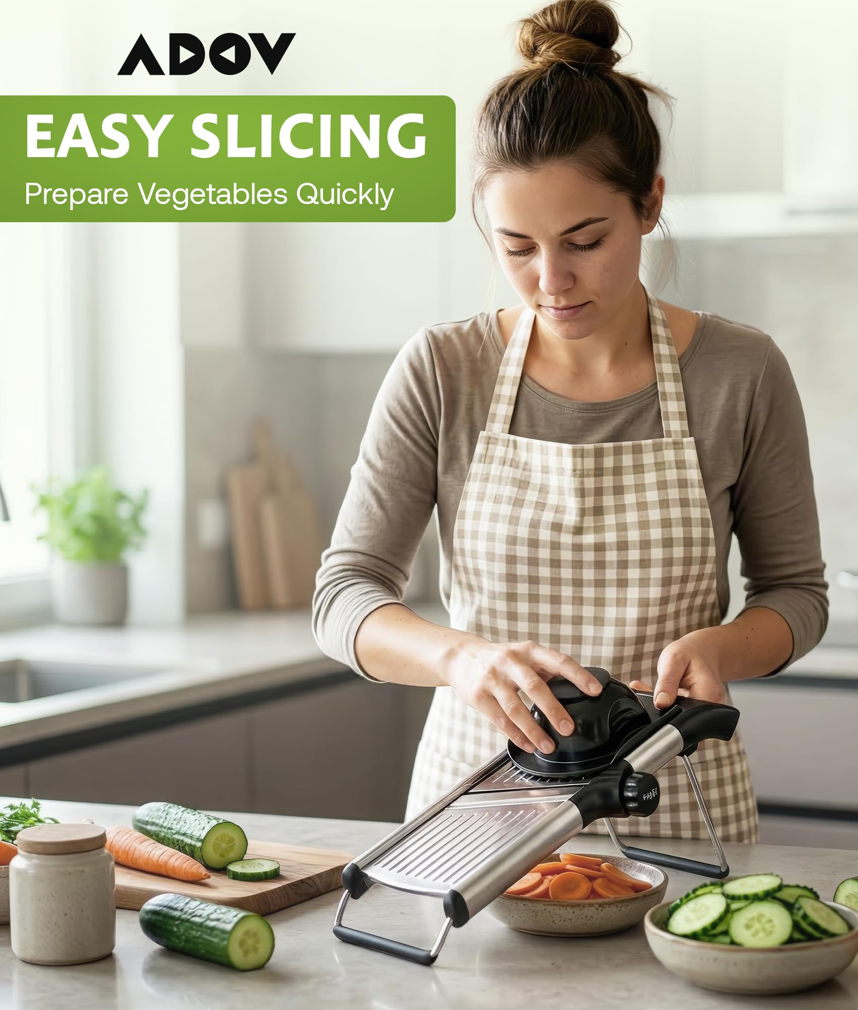 ADOV Mandolina per Verdure, Lame in Acciaio Inox Professionale Tagliaverdure Julienne con Guanti Sicurezza, Regolabile Multifunzione Cucina Affetta Verdure per Tagliare Grattugiare Patate Frutta