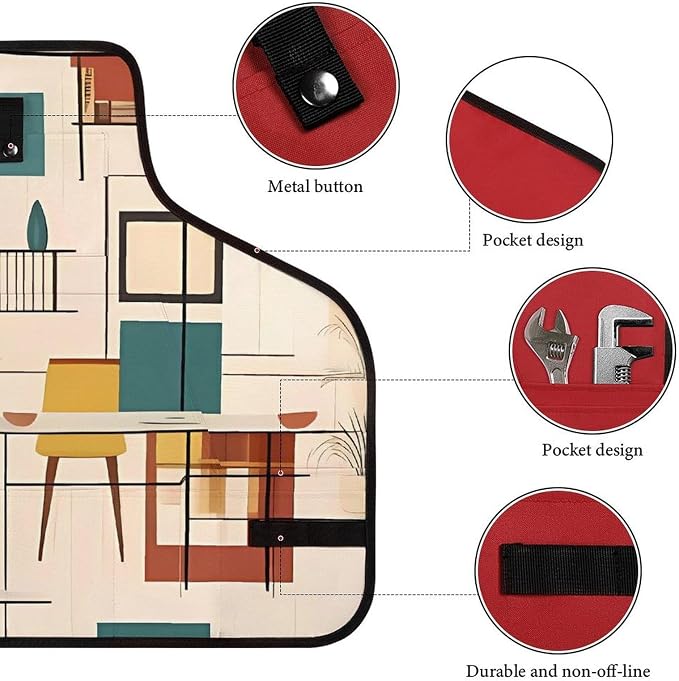 Delantal de Trabajo Estilo Mid Century Modern con Bolsillos miniatura 3