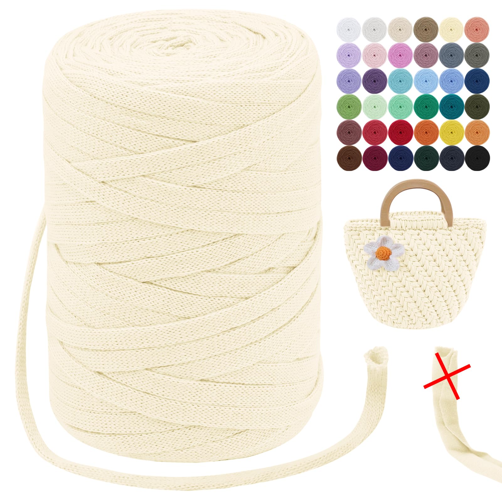 LEREATI T Shirt Yarn for Crocheting 250g/100m Beginner Crochet 7mm T-Shirt Yarn, Polyester Ribbon for Knitting & Crocheting