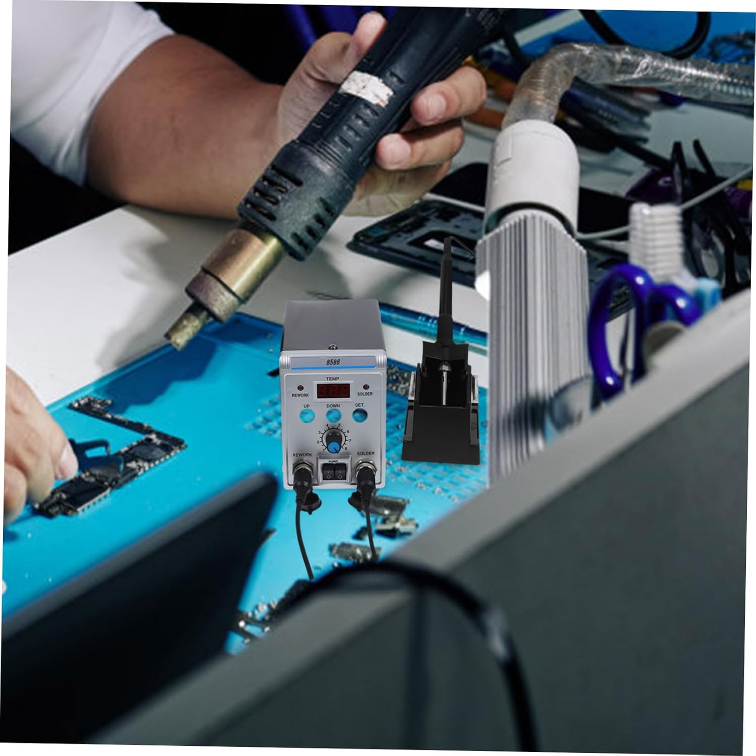 1set Hot Air Soldering Station Dual Functionality Convenient Temperature Control for Electronics Repair Includes Soldering and Accessories Compatible