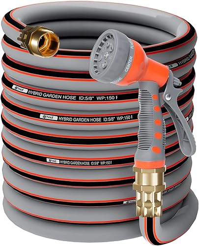 Manguera de jardín de 50 pies 58, manguera de agua de goma resistente, manguera flexible híbrida duradera, manguera ligera sin torceduras para patio