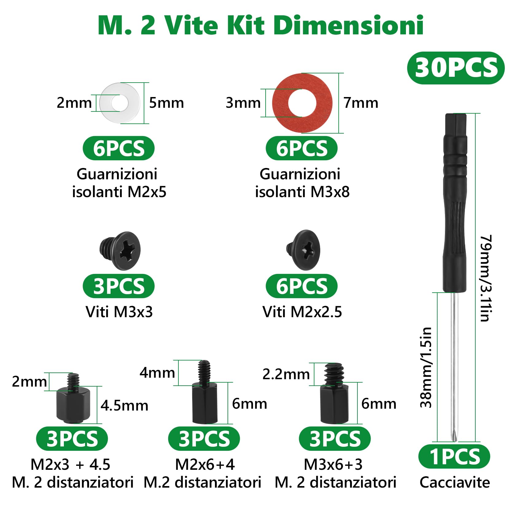 Kit viti per SSD M.2 NGFF 30 pezzi acciaio al carbonio nero per scheda madre ASUS MSI Gigabyte