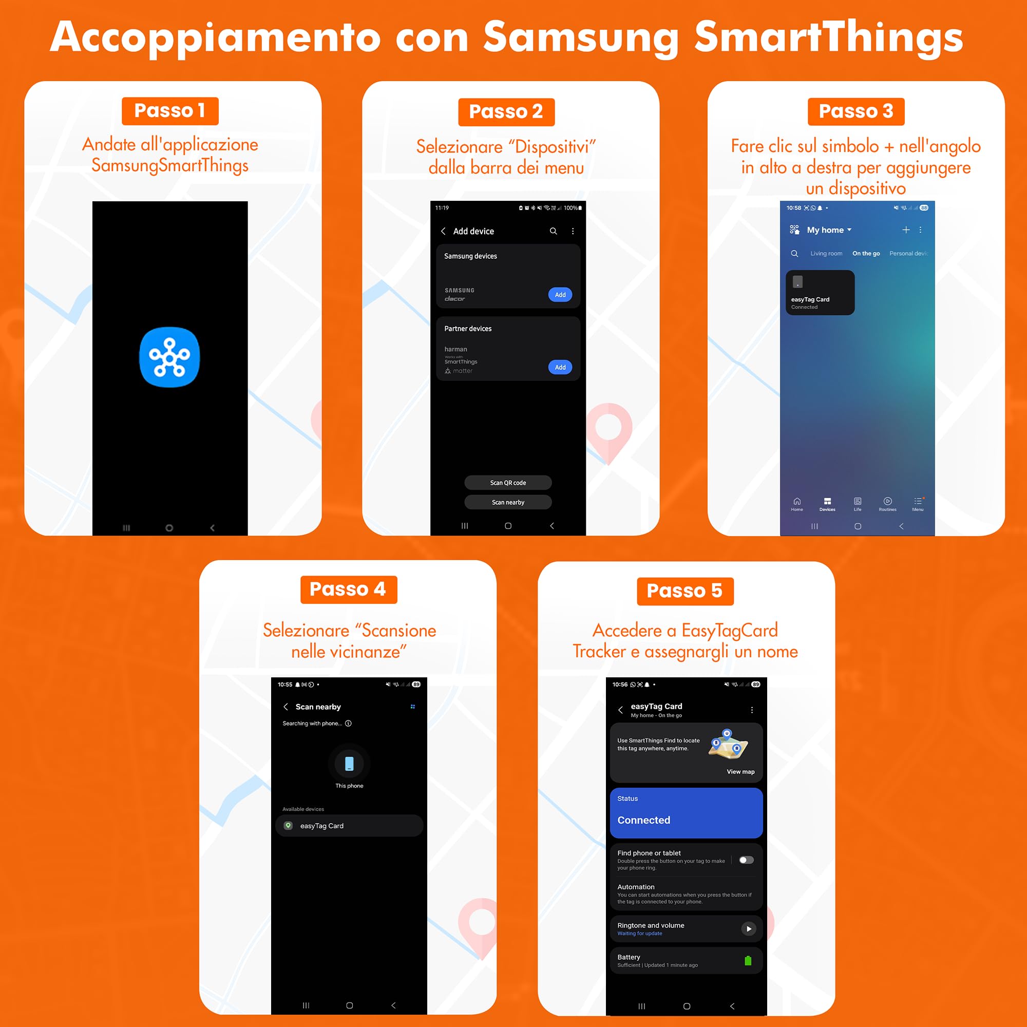 easyTag Card Tracker (Solo Samsung) - Smart Tag slim e globale per il tracciamento di portafogli, borse, valigie e bagagli. Tag intelligente ricaricabile compatibile con l'app Samsung SmartThings.