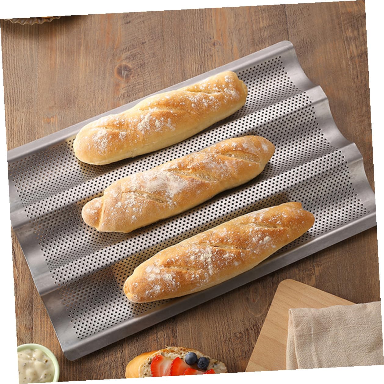2 piezas Molde para Hornear Baguette Acero Inoxidable Perforado para Pan Francés Reutilizable Utensilios Cocina Horno Casero