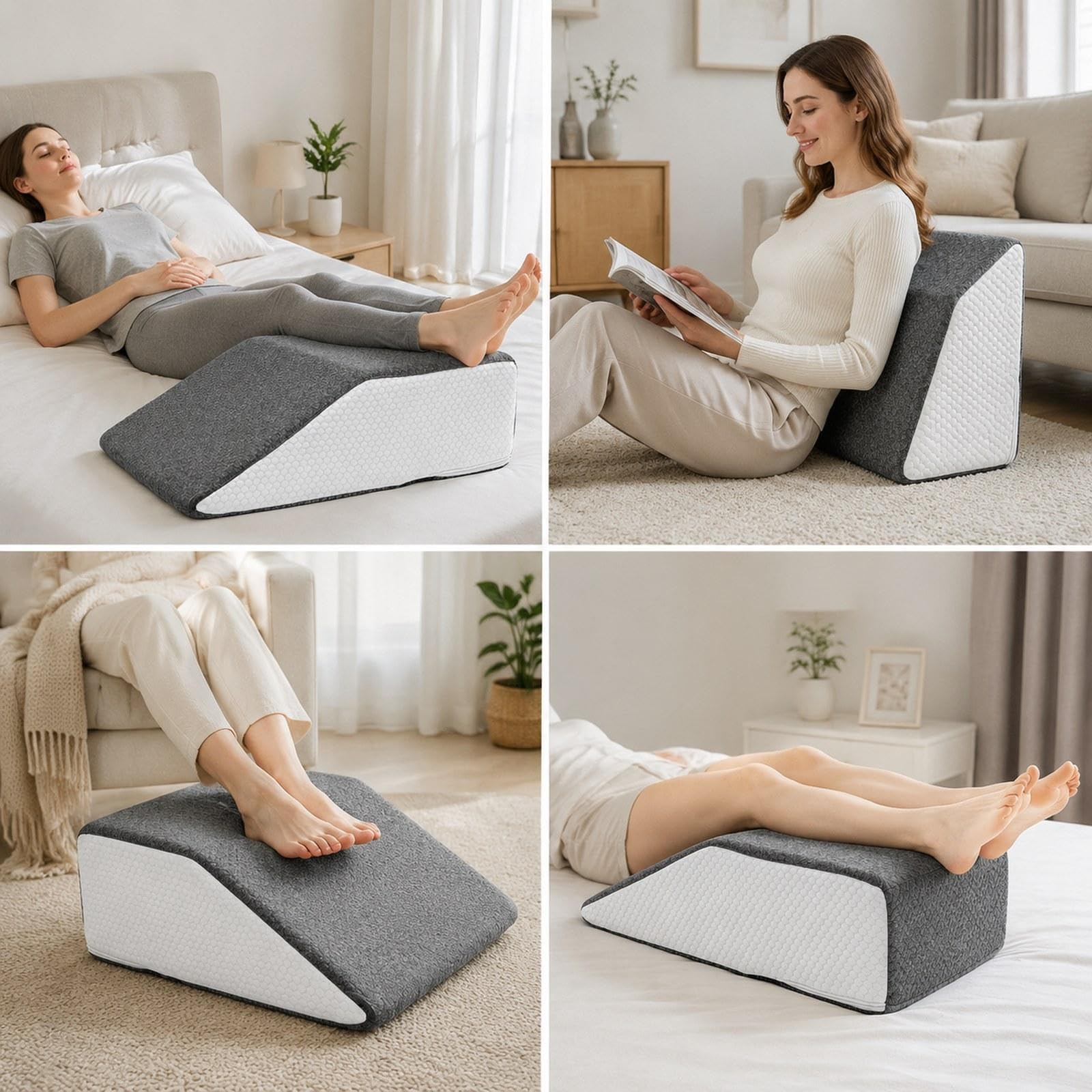 Cojín de cuña para piernas para soporte de rodilla, diseño ergonómico, espuma de poliéster ideal para dormir, leer, relajarse en la cama