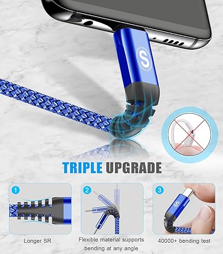 Miniatura 4 de Cable USB tipo C de carga rápida, pack Sweguard de 2 unidades (6.6 pies de largo), cable para cargador USB-A a USB-C, cable trenzado de nailon para