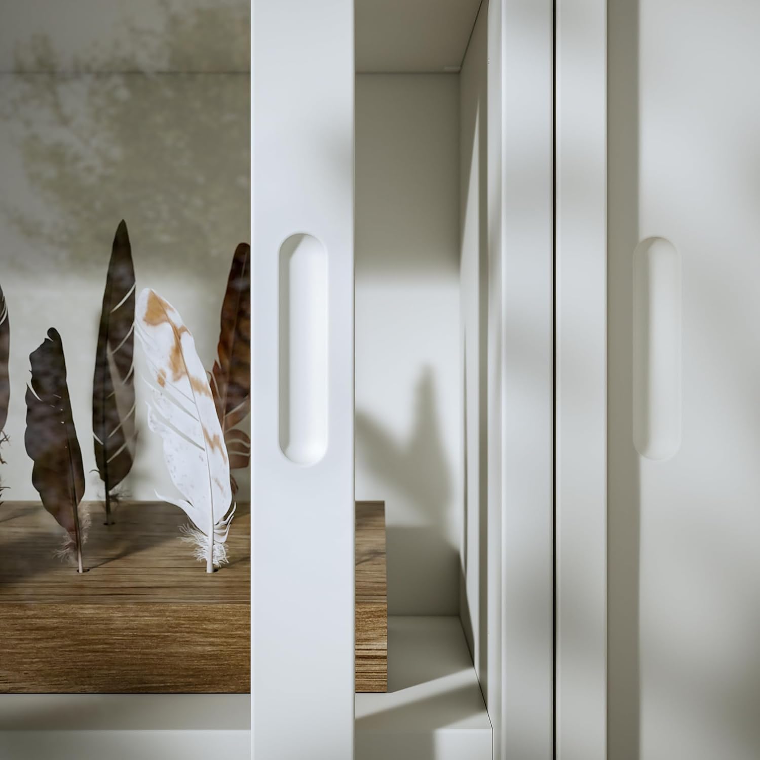 TONSTAD Storage combination with drawers, off-white/glass, 164x47x206 cm