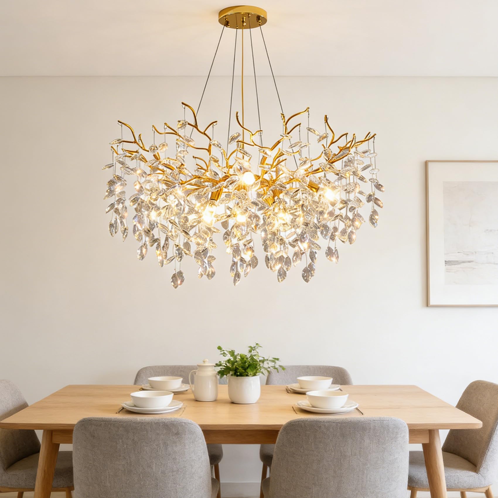 KXEcoLife Modern Tree Branch Crystal Chandelier Luxury Pendant Lighting Contemporary Large Raindrop Chandeliers for Dining Room Kitchen Bedroom Living Room,D60cm
