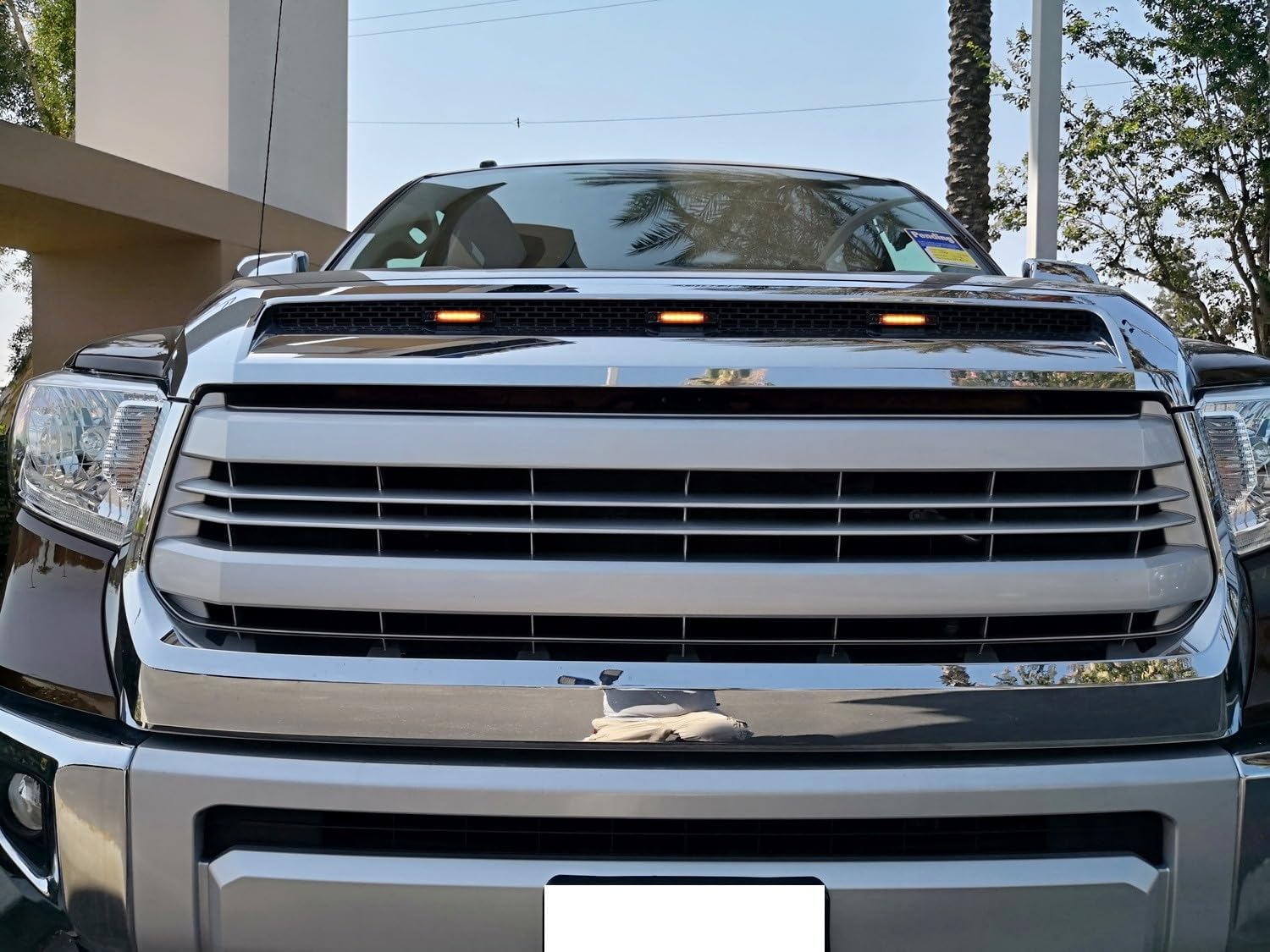 iJDMTOY Smoked Lens Amber LED Grille Lights Kit Compatible with 2014-2021 Toyota Tundra, Center Set 3-Piece Marker Lamps w/Wiring & Hardware