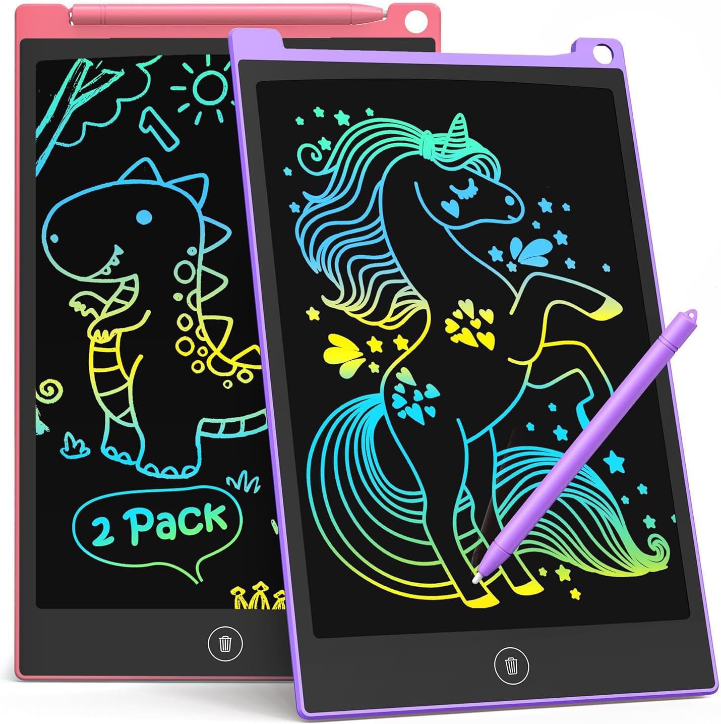 TECJOE 2 Pack LCD Writing Tablet, 8.5 Inch Colorful Doodle Board Drawing Tablet for Kids, Erasable Reusable Writing Drawing Pad, Learning Toys Gifts for 3 4 5 6 Years Old Boys and Girls Toddlers