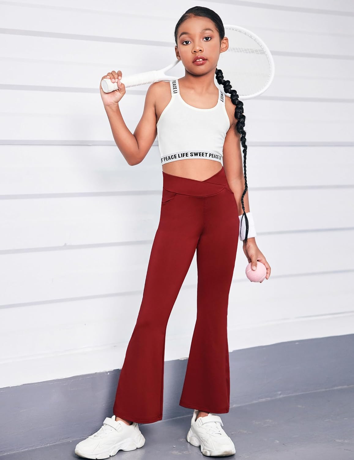 Zaclotre Girls Flare Leggings High Waisted V Crossover Casual Yoga Bell Bottoms with Pockets Pants for Kid - Image 2