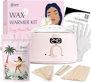 Ajoura 1lb Refill Wax Beans for Hair Removal Kit + Ajoura Digital Wax Warmer, 10 minutes Quick-Heat Hair Removal Kit with Precision Temp. Control
