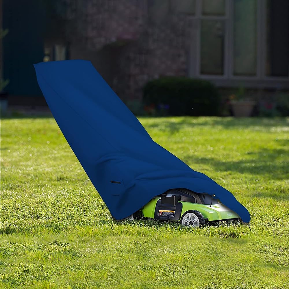 Lawn Mower Cover 18 Oz Waterproof - Customize Cover with Any Size - 100% Weather Resistant Grass Mower Cover with Air Pocket and Drawstring with Snug Fit (40" D x 20" W x 44" H, Blue)