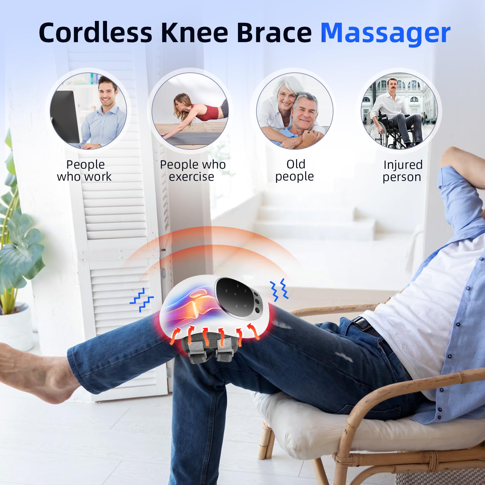 Masseur De Genoux Sans Fil Comfier - Vibrations, Chauffant, Rechargeable, Pour Douleurs Articulaires