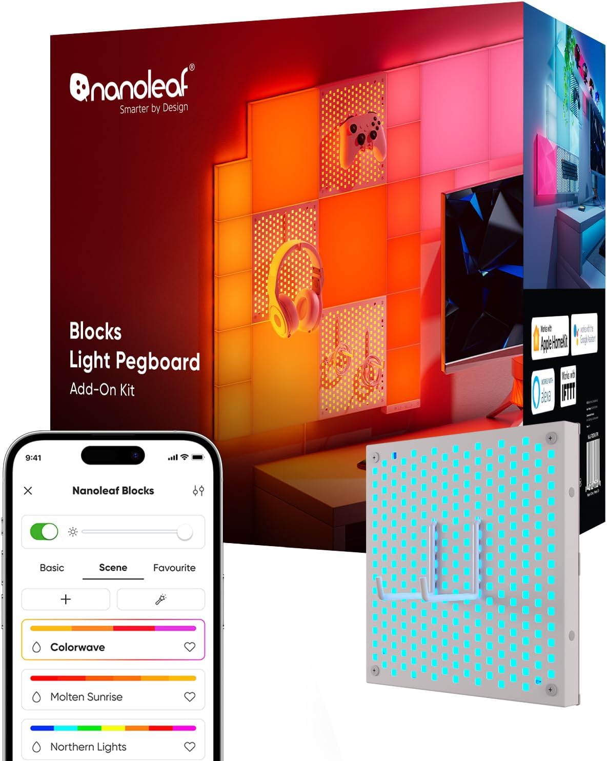 Nanoleaf Blocks Expansion Kit | 1 Backlit Pegboard (Requires Starter Kit), with 2 Sturdy Pegboard Hooks, RGBW Wall Lights, Display Keyboards, Controllers, Screw Mounted Only (Screws Included) Nanoleaf Blocks Expansion Kit | 1 Backlit Pegboard (Requires Starter Kit), with 2 Sturdy Pegboard Hooks, RGBW Wall Lights, Display Keyboards, Controllers, Screw Mounted Only (Screws Included)