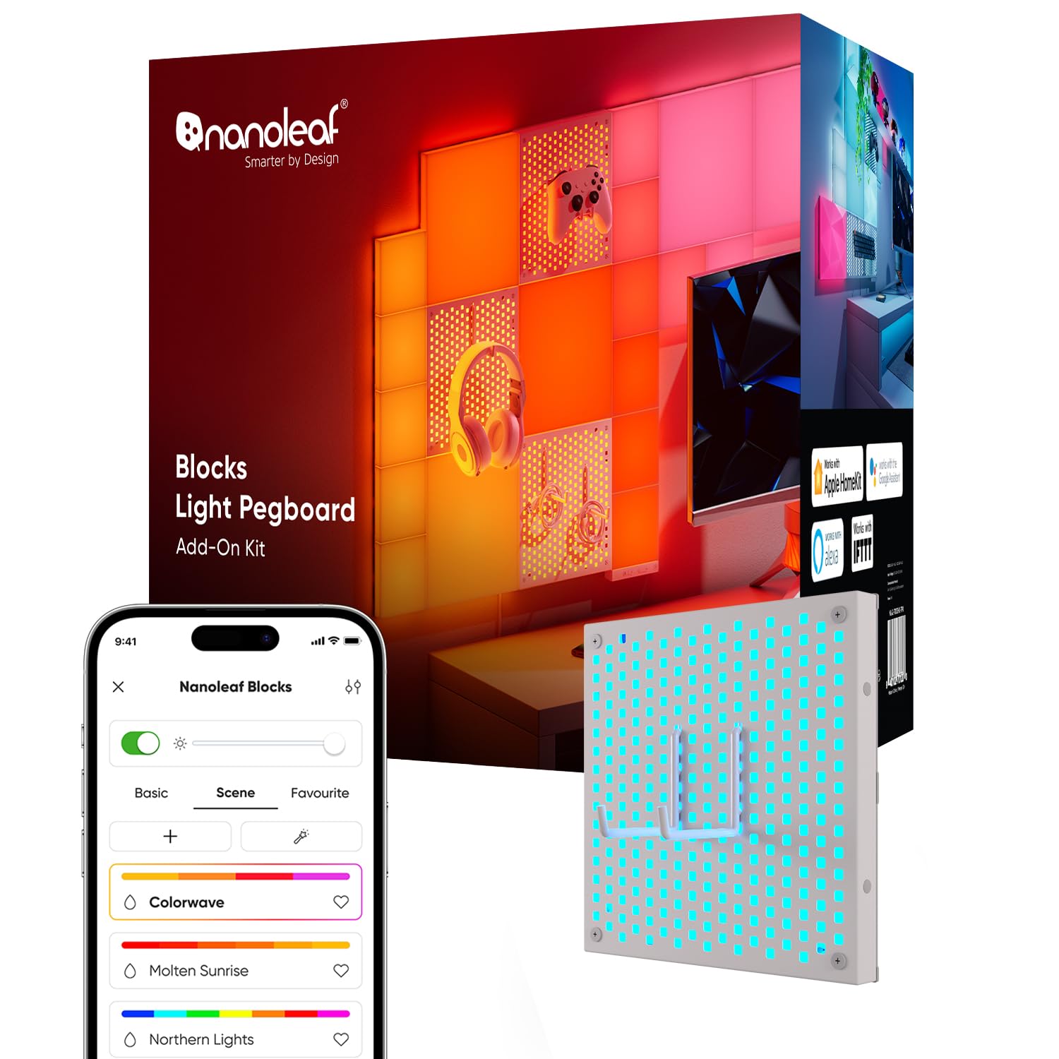 Nanoleaf Blocks Erweiterungspack | 1 Leuchtstecktafel (Starterpack nötig), mit 2 robuste Stecktafelhaken für Tastaturen & Controller, RGBW Wandlampen, Einfache Schraubenmontage (inklusive Schrauben)
