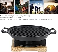 Vista 3 de BORDSTRACT Parrilla para barbacoa al aire libre, parrilla de barbacoa con placa de parrilla extraíble, base de madera, estufa de mesa de aluminio