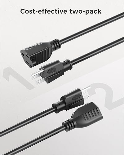 Miniatura 6 de Cable Matters - Paquete de 2 cables de extensión de alimentación 13A resistentes de 16 AWG, 10 pies, 3 clavijas, NEMA 5-15P a NEMA 5-15R, color negro