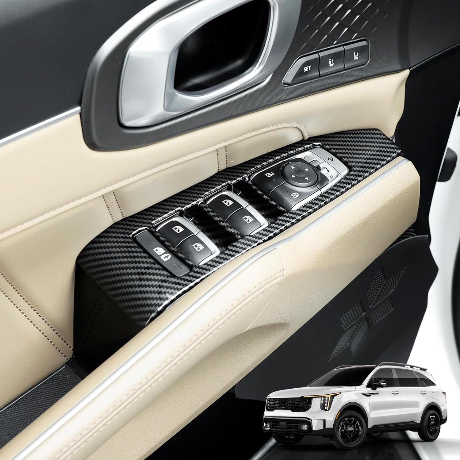YOUTOOCAR 4PCS Window Switch Panel Trim Covers Compatible with Kia Sorento 2021-2026 Accessories (Carbon Fiber Pattern)