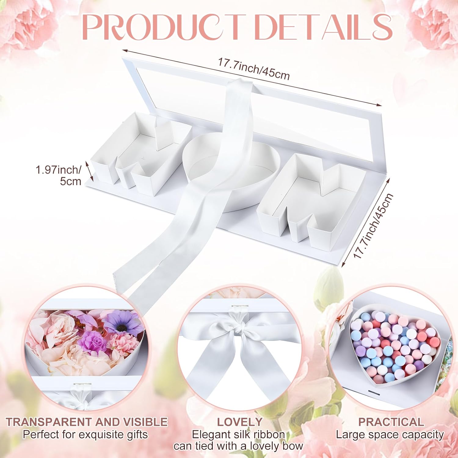 Ireer 6 Pack Mother's Day Empty Flower Box Empty Gift Box Cardboard Letter Shaped Fillable Chocolate Strawberry Flower Gifts for Mother's Day, 17.7 x 6.1 x 1.97''(White,Mom)