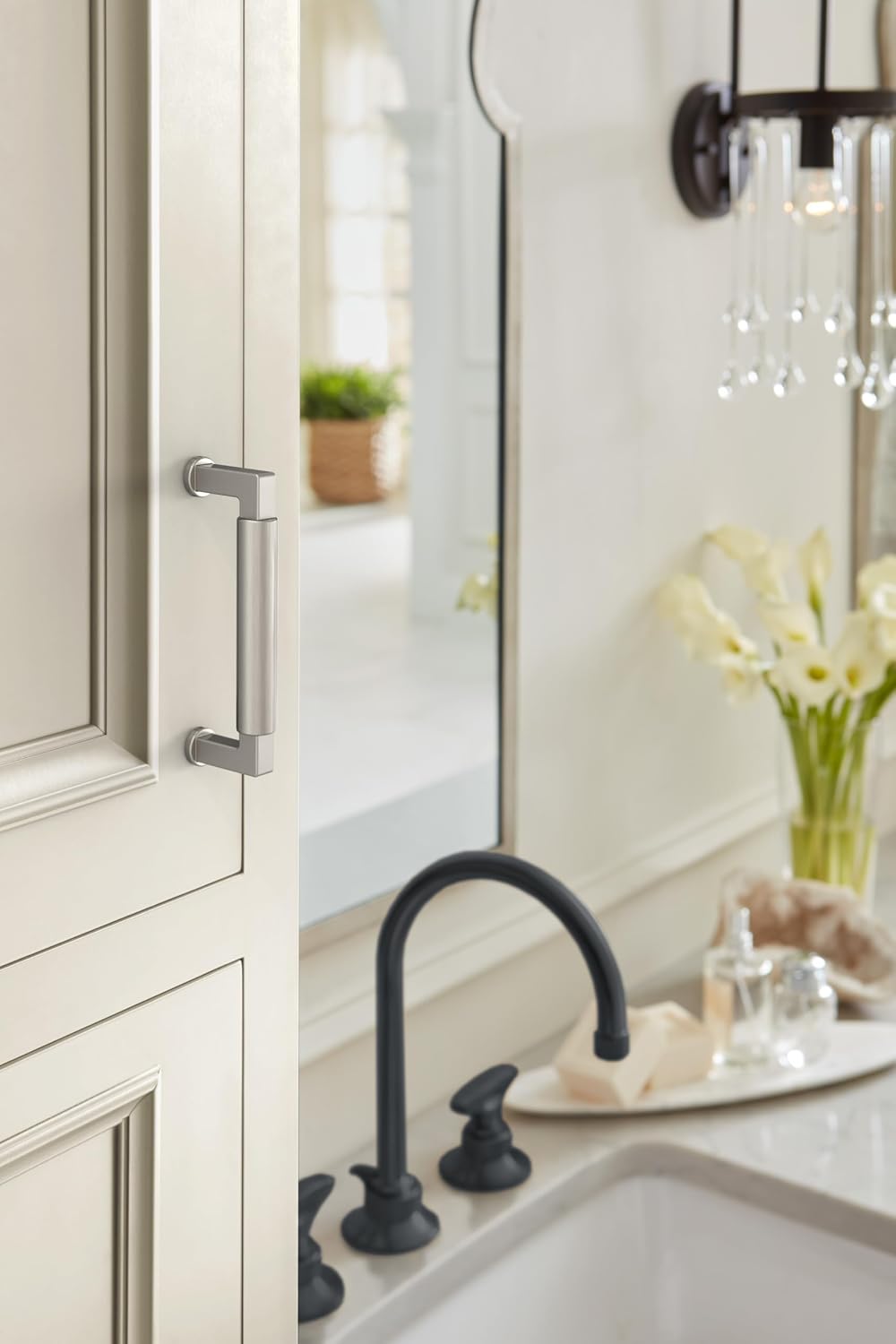 Amerock Balon 3-3/4 inch (96mm) Center-to-Center Satin Nickel Cabinet Pull, BP37483G10